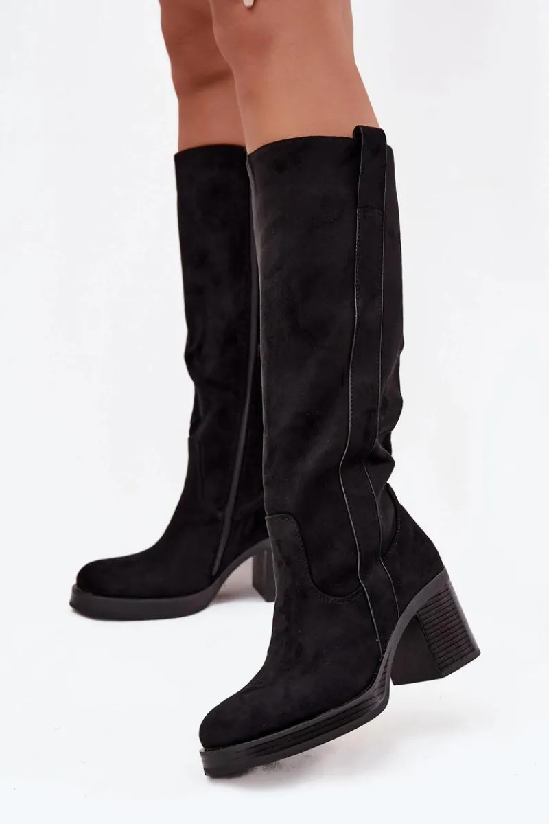 Best Boto Kozaki Damskie Ocieplane Na Masywnym Słupku Czarne Sanelle Czarny