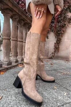 Kozaki Ocieplane|Kozaki Na Słupku>Boto Kozaki Damskie Ocieplane Na Masywnym Słupku Beżowe Sanelle Beżowy