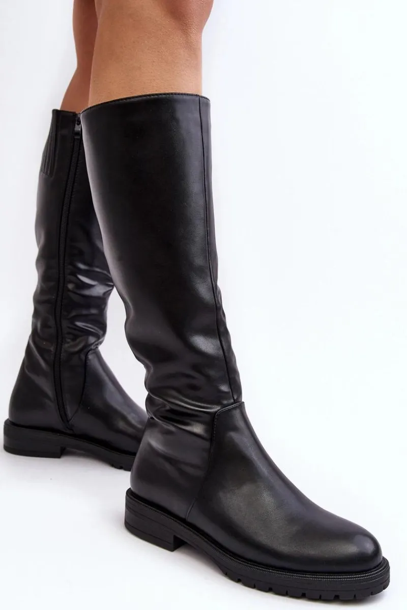 Kozaki Płaskie|Kozaki Przed Kolano>Buty Sergio Leone Kozaki Damskie Płaskie Przed Kolano Ocieplane Czarne Saraseini