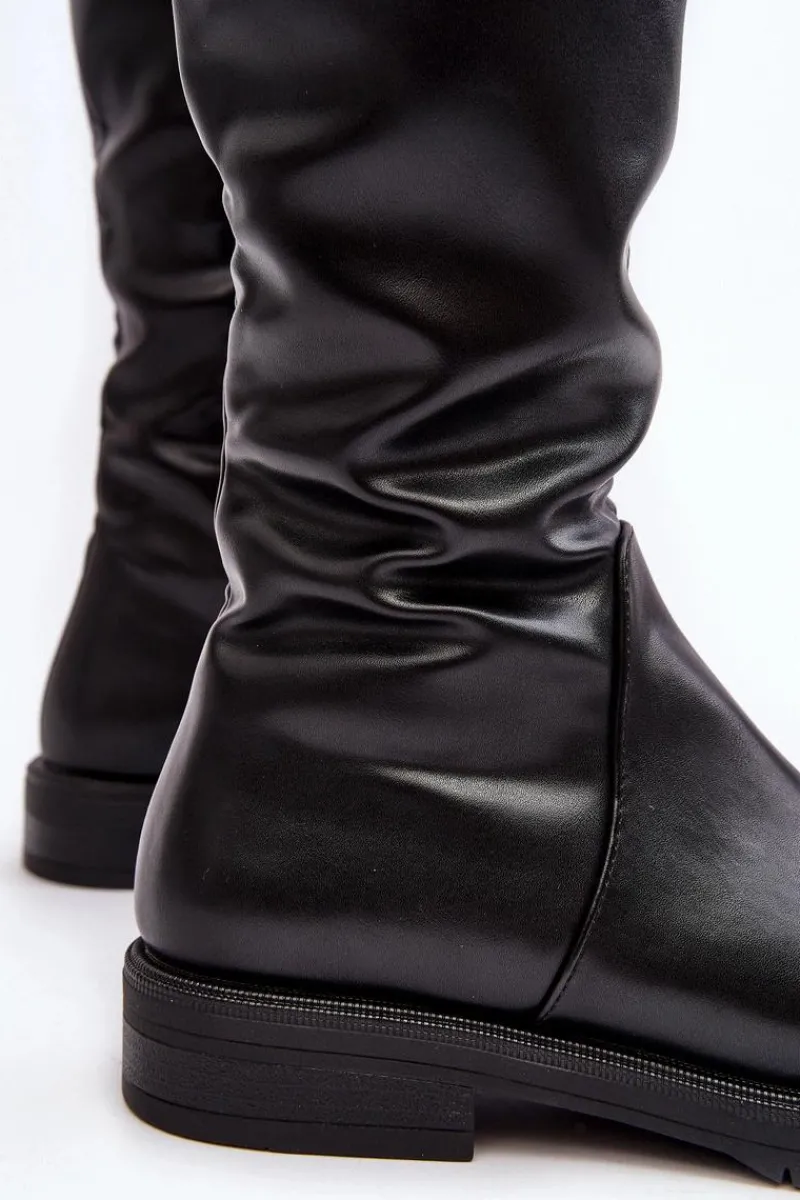 Kozaki Płaskie|Kozaki Przed Kolano>Buty Sergio Leone Kozaki Damskie Płaskie Przed Kolano Ocieplane Czarne Saraseini