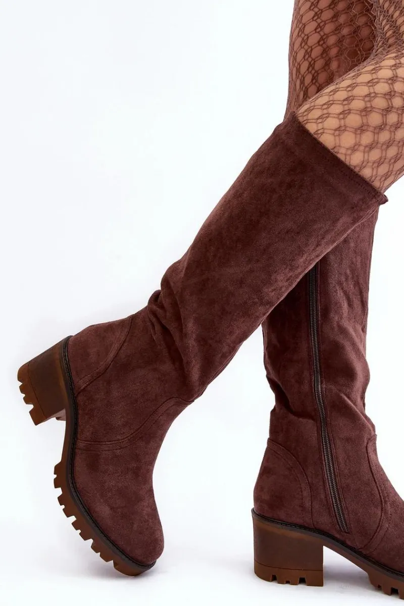 Discount Kozaki Damskie Przed Kolano Na Niskim Obcasie Ciemnobrązowe Beveta Damskie Kozaki Przed Kolano|Kozaki Na Obcasie