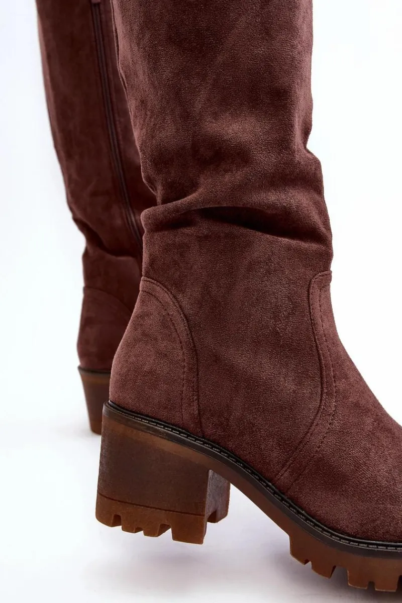 Discount Kozaki Damskie Przed Kolano Na Niskim Obcasie Ciemnobrązowe Beveta Damskie Kozaki Przed Kolano|Kozaki Na Obcasie