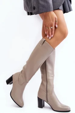 Kozaki Przed Kolano|Kozaki Na Obcasie>Buty Sergio Leone Kozaki Damskie Przed Kolano Na Słupku Szare Nelamessa