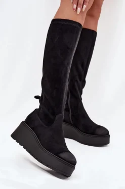 Online Kozaki Damskie Przed Kolano Na Platformie I Koturnie Vinceza 58342 Czarne Damskie Kozaki Ocieplane|Kozaki Na Koturnie