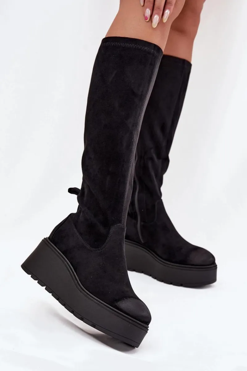 Online Kozaki Damskie Przed Kolano Na Platformie I Koturnie Vinceza 58342 Czarne Damskie Kozaki Ocieplane|Kozaki Na Koturnie
