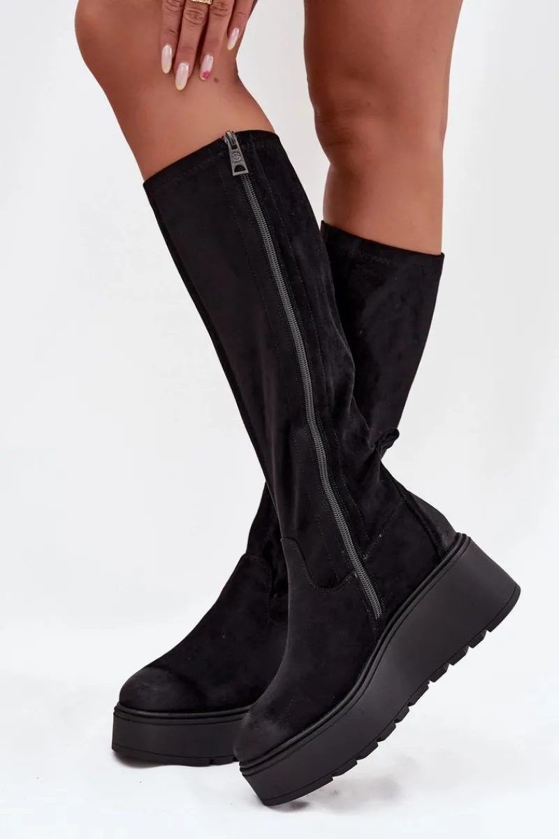 Online Kozaki Damskie Przed Kolano Na Platformie I Koturnie Vinceza 58342 Czarne Damskie Kozaki Ocieplane|Kozaki Na Koturnie