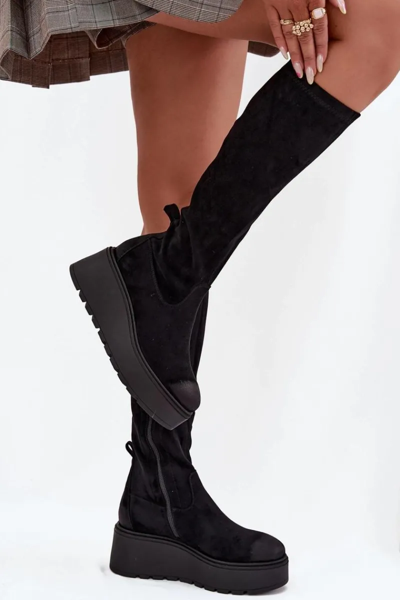 Online Kozaki Damskie Przed Kolano Na Platformie I Koturnie Vinceza 58342 Czarne Damskie Kozaki Ocieplane|Kozaki Na Koturnie
