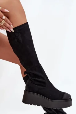 Online Kozaki Damskie Przed Kolano Na Platformie I Koturnie Vinceza 58342 Czarne Damskie Kozaki Ocieplane|Kozaki Na Koturnie