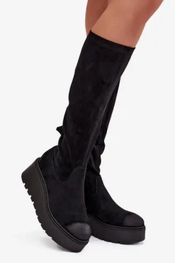 Online Kozaki Damskie Przed Kolano Na Platformie I Koturnie Vinceza 58342 Czarne Damskie Kozaki Ocieplane|Kozaki Na Koturnie