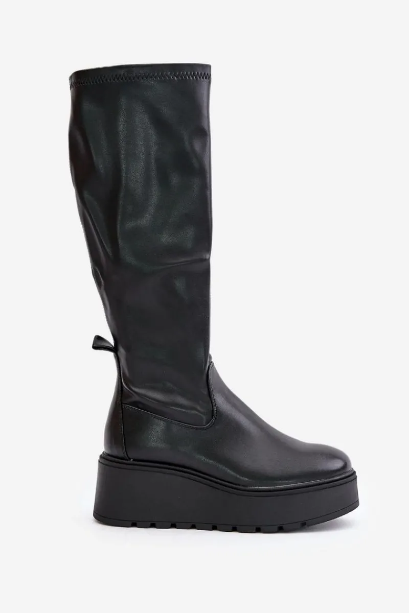 Best Buty damskie Vinceza Kozaki Damskie Przed Kolano Na Platformie I Koturnie Vinceza 58342 Czarne