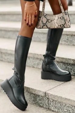 Best Buty damskie Vinceza Kozaki Damskie Przed Kolano Na Platformie I Koturnie Vinceza 58342 Czarne