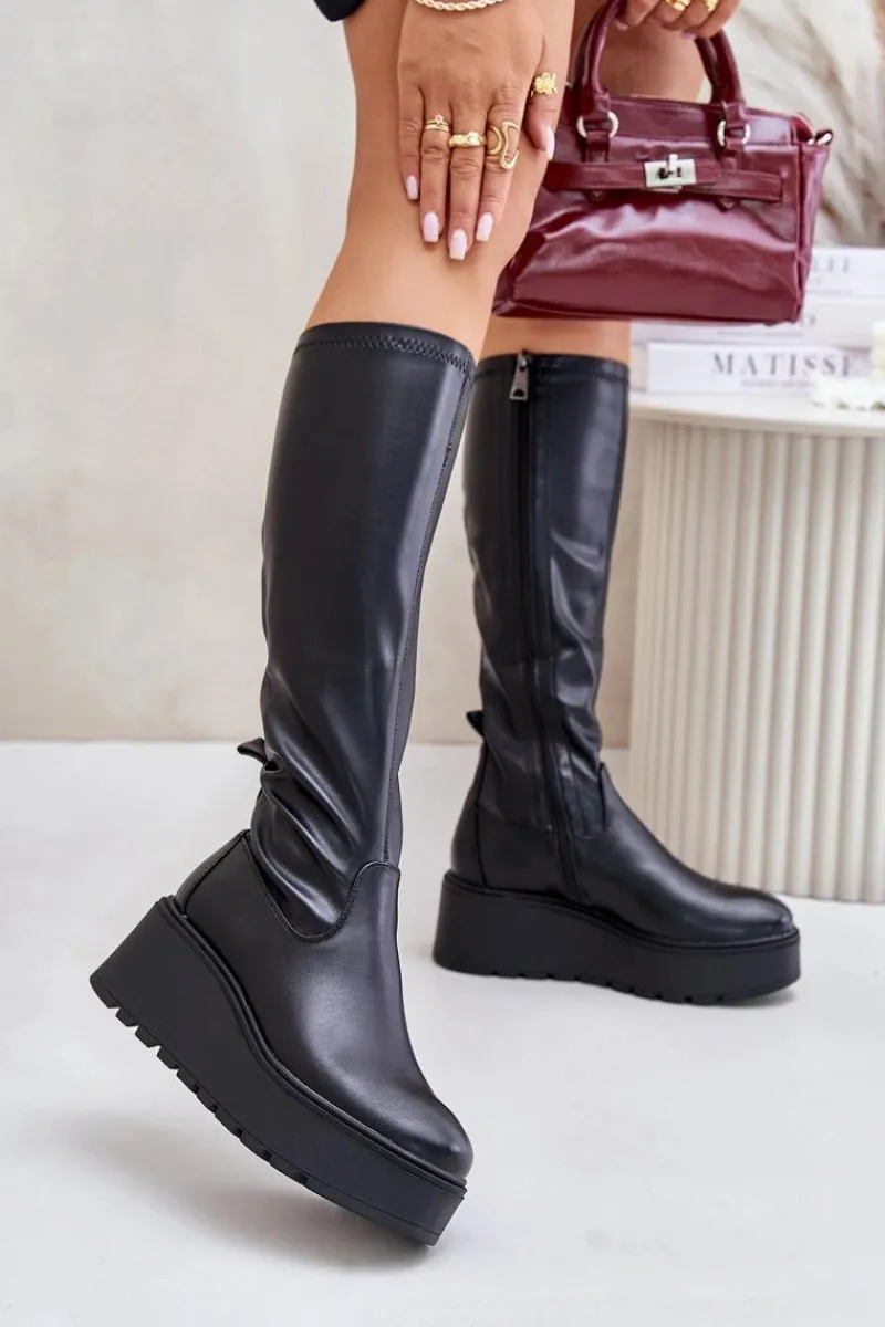 Best Buty damskie Vinceza Kozaki Damskie Przed Kolano Na Platformie I Koturnie Vinceza 58342 Czarne