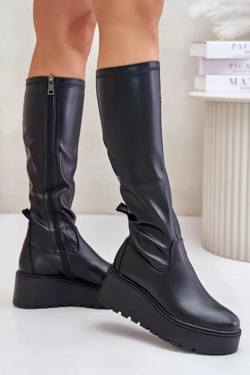 Best Buty damskie Vinceza Kozaki Damskie Przed Kolano Na Platformie I Koturnie Vinceza 58342 Czarne