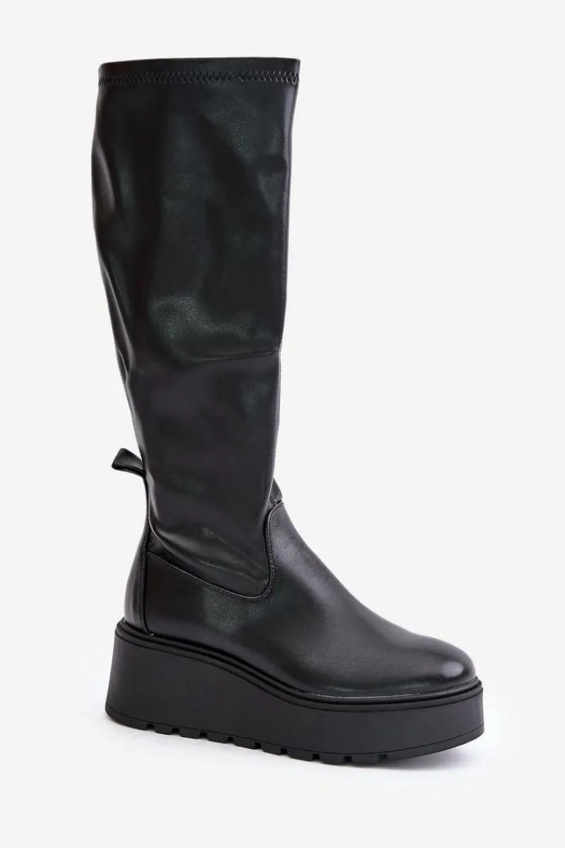 Best Buty damskie Vinceza Kozaki Damskie Przed Kolano Na Platformie I Koturnie Vinceza 58342 Czarne