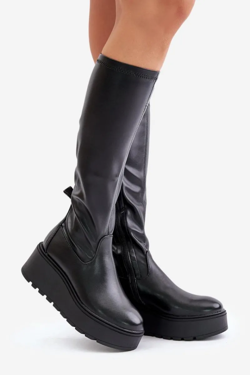 Best Buty damskie Vinceza Kozaki Damskie Przed Kolano Na Platformie I Koturnie Vinceza 58342 Czarne