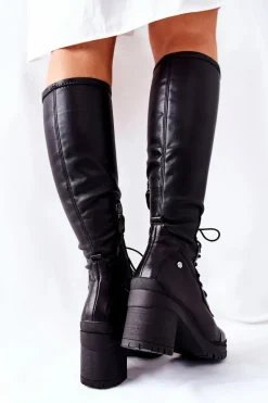 Discount Maciejka Kozaki Damskie Wiązane Czarne 04782-01