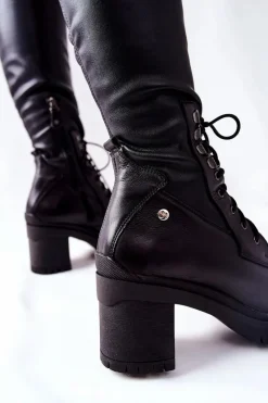 Discount Maciejka Kozaki Damskie Wiązane Czarne 04782-01