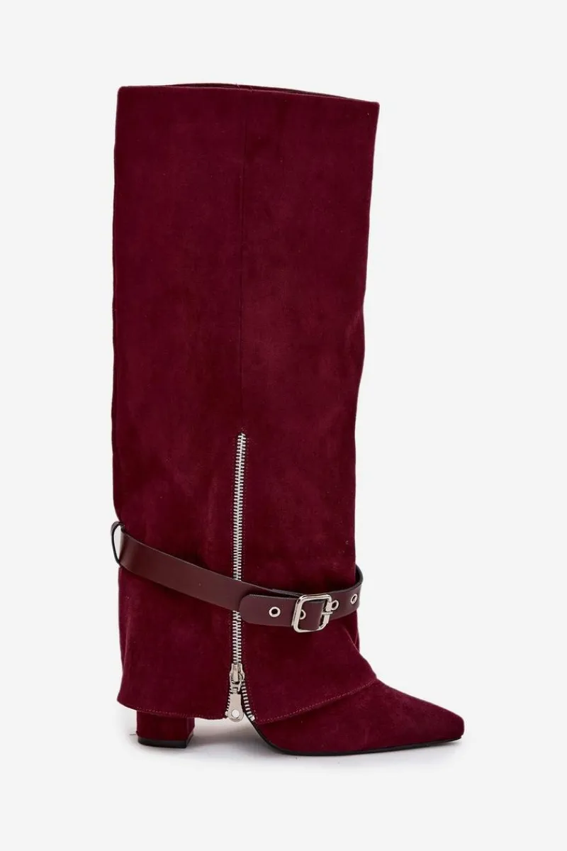 Kozaki Ocieplane|Kozaki Na Słupku>Boto Kozaki Damskie Wsuwane Na Słupku Z Ozdobnym Paskiem Bordowe Jolivine