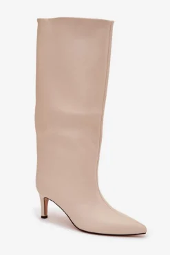Kozaki Ocieplane|Kozaki Przed Kolano></noscript>Boto Kozaki Damskie Wsuwane Ocieplane Na Szpilce Jasnobeżowe Olivienne Beżowy