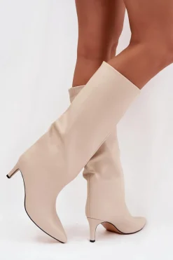 Kozaki Ocieplane|Kozaki Przed Kolano></noscript>Boto Kozaki Damskie Wsuwane Ocieplane Na Szpilce Jasnobeżowe Olivienne Beżowy