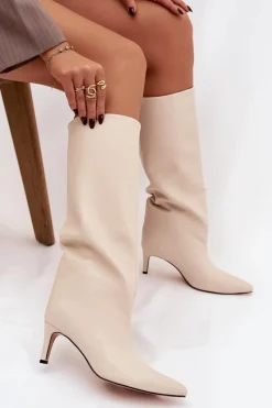 Kozaki Ocieplane|Kozaki Przed Kolano></noscript>Boto Kozaki Damskie Wsuwane Ocieplane Na Szpilce Jasnobeżowe Olivienne Beżowy