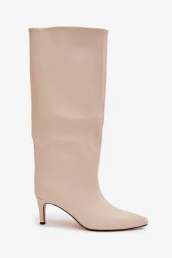 Kozaki Ocieplane|Kozaki Przed Kolano></noscript>Boto Kozaki Damskie Wsuwane Ocieplane Na Szpilce Jasnobeżowe Olivienne Beżowy