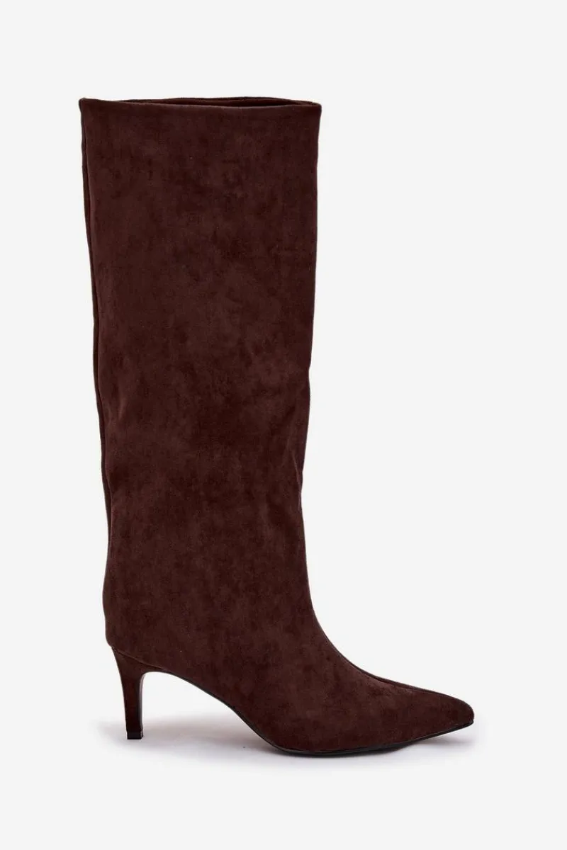 Kozaki Ocieplane|Kozaki Na Szpilce>Boto Kozaki Damskie Wsuwane Ocieplane Na Szpilce Czekoladowe Olivienne Brązowy