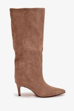 Kozaki Damskie Wsuwane Ocieplane Na Szpilce Beżowe Olivienne Damskie Kozaki Ocieplane|Kozaki Na Szpilce