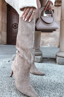 Kozaki Damskie Wsuwane Ocieplane Na Szpilce Beżowe Olivienne Damskie Kozaki Ocieplane|Kozaki Na Szpilce