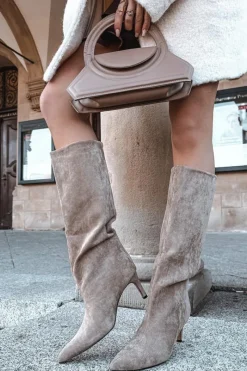 Kozaki Damskie Wsuwane Ocieplane Na Szpilce Beżowe Olivienne Damskie Kozaki Ocieplane|Kozaki Na Szpilce