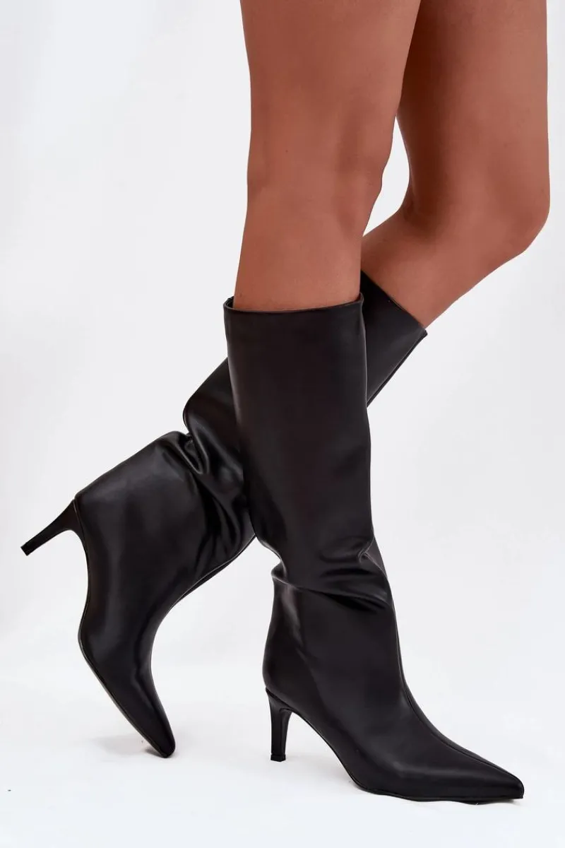 Kozaki Ocieplane|Kozaki Na Szpilce>Boto Kozaki Damskie Wsuwane Ocieplane Na Szpilce Czarne Olivienne Czarny