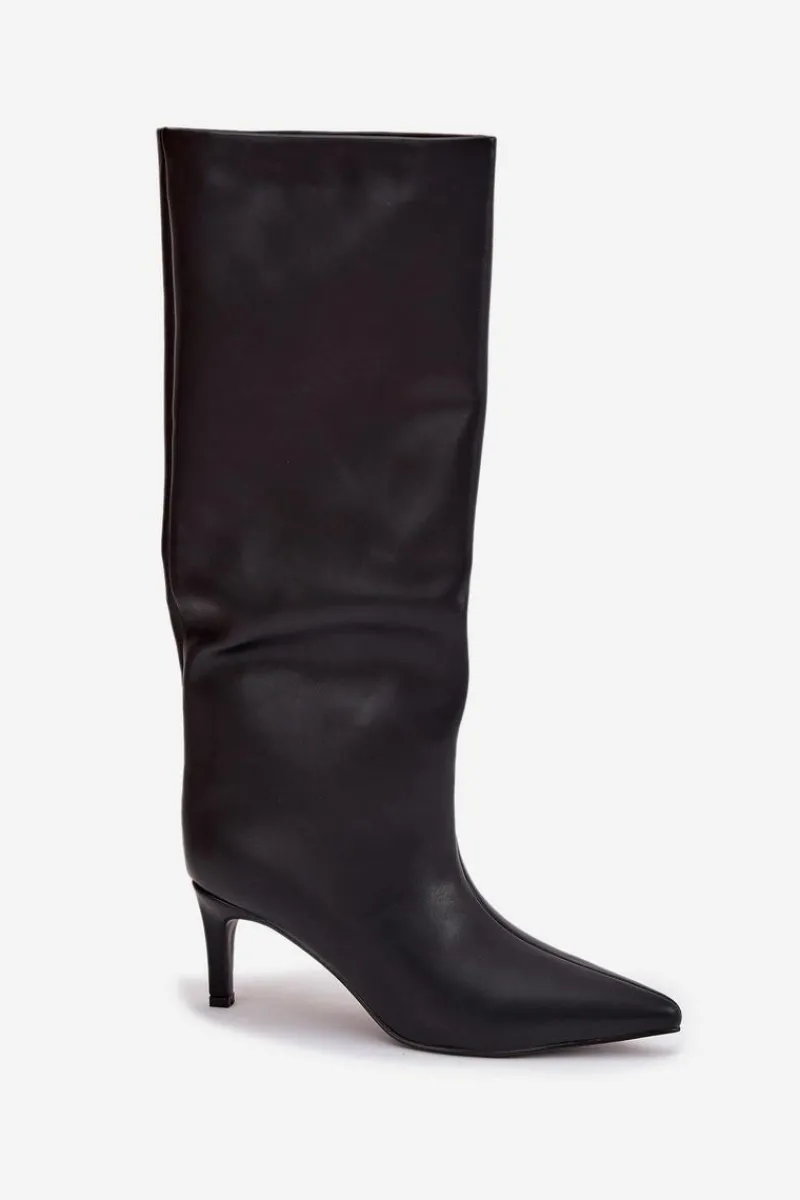 Kozaki Ocieplane|Kozaki Na Szpilce>Boto Kozaki Damskie Wsuwane Ocieplane Na Szpilce Czarne Olivienne Czarny