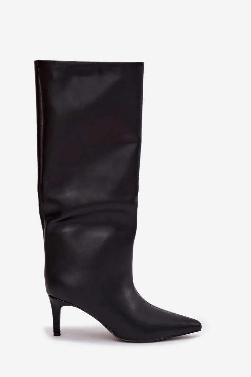 Kozaki Ocieplane|Kozaki Na Szpilce>Boto Kozaki Damskie Wsuwane Ocieplane Na Szpilce Czarne Olivienne Czarny