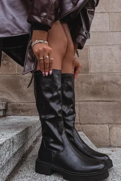 Kozaki Ocieplane|Kozaki Płaskie>Boto Kozaki Damskie Z Eko Skóry Czarne Oceana Czarny