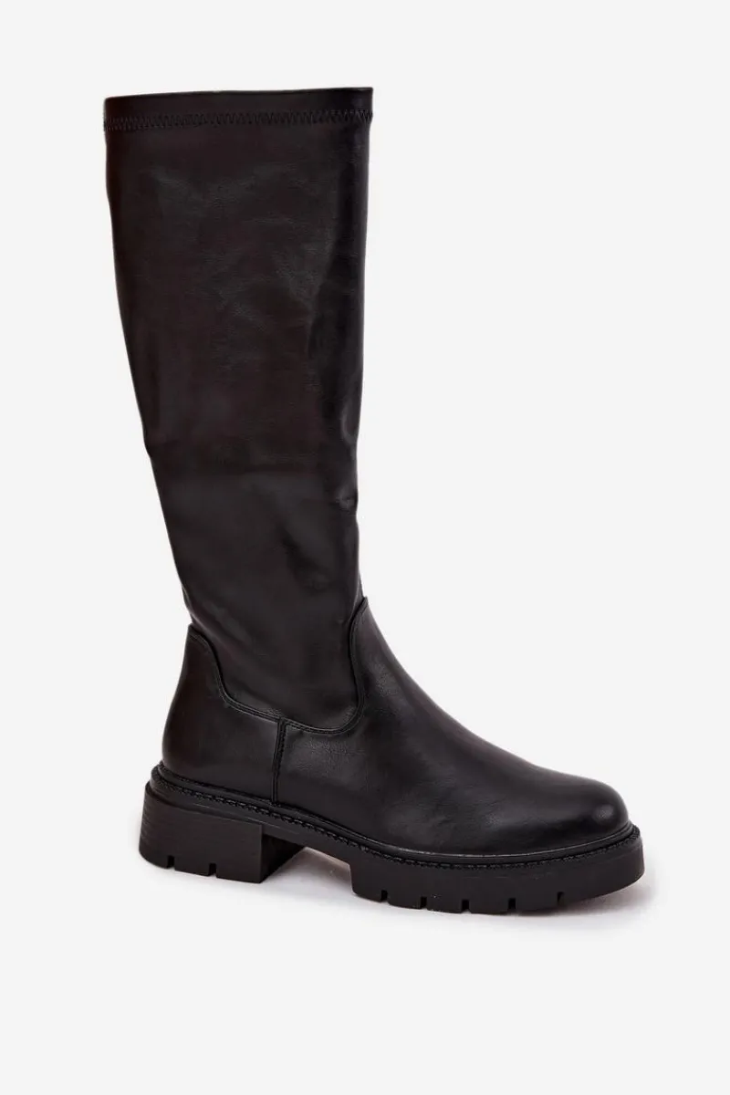 Kozaki Ocieplane|Kozaki Płaskie>Boto Kozaki Damskie Z Eko Skóry Czarne Oceana Czarny