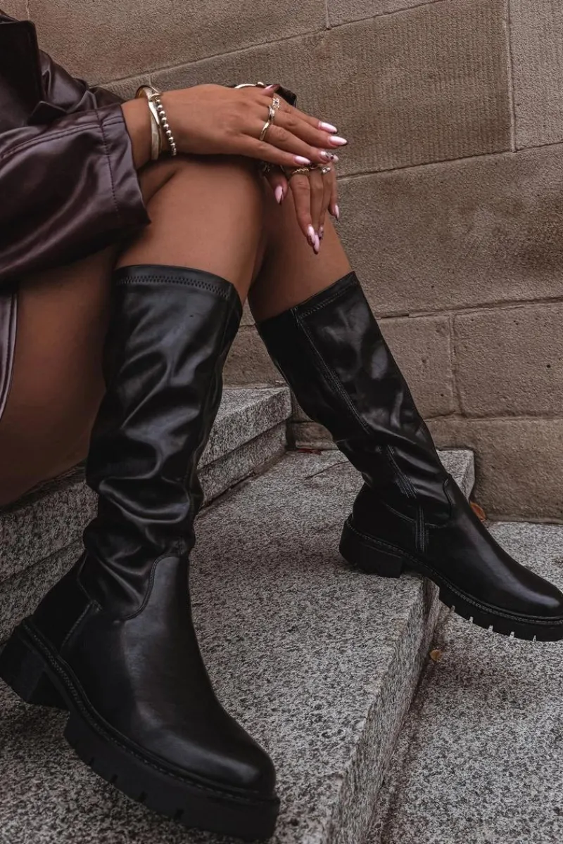 Kozaki Ocieplane|Kozaki Płaskie>Boto Kozaki Damskie Z Eko Skóry Czarne Oceana Czarny