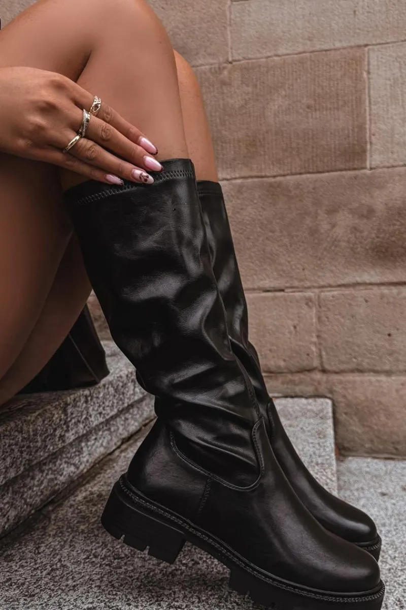 Kozaki Ocieplane|Kozaki Płaskie>Boto Kozaki Damskie Z Eko Skóry Czarne Oceana Czarny