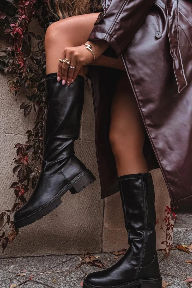 Kozaki Ocieplane|Kozaki Płaskie>Boto Kozaki Damskie Z Eko Skóry Czarne Oceana Czarny