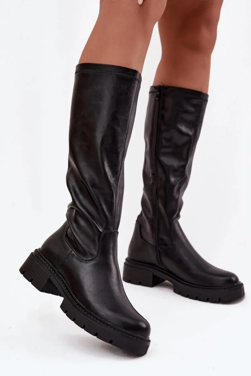 Kozaki Ocieplane|Kozaki Płaskie>Boto Kozaki Damskie Z Eko Skóry Czarne Oceana Czarny