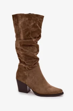 Online Boto Kozaki Damskie Z Marszczoną Cholewką Na Słupku Ocieplane Zielone Paelina Zielony