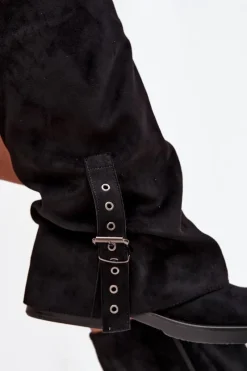 Outlet Boto Kozaki Damskie Z Marszczoną Cholewką I Klamrą Czarne Ophelis