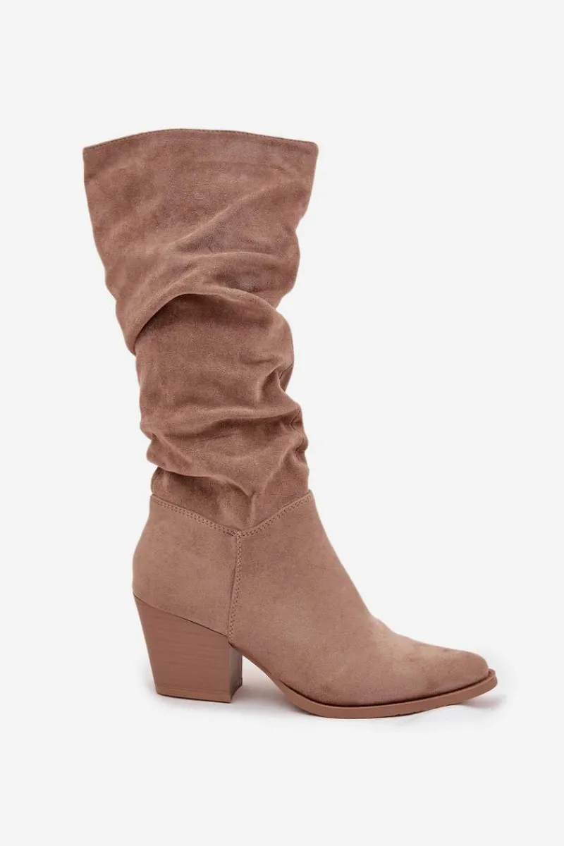 Discount Kozaki Damskie Z Marszczoną Cholewką Na Słupku Ocieplane Beżowe Paelina Damskie Kozaki Na Słupku|Kozaki Przed Kolano