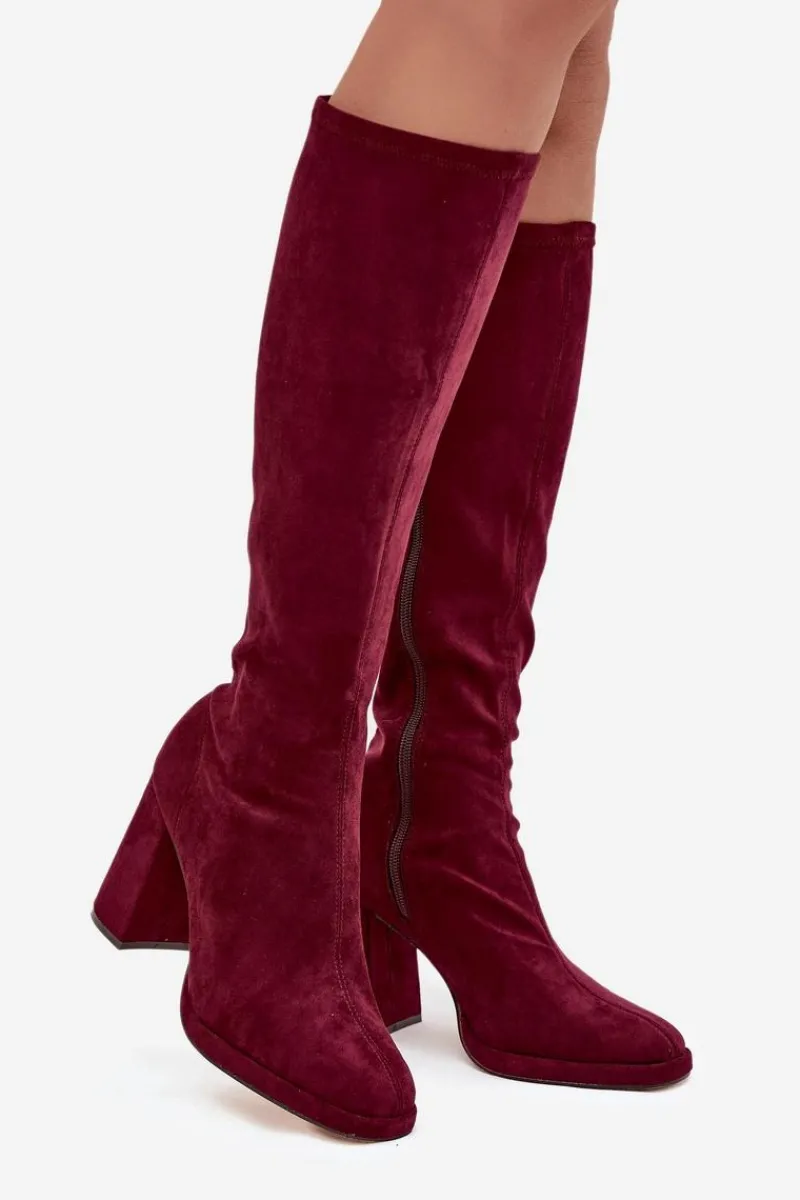 Kozaki Ocieplane|Kozaki Na Słupku>Boto Kozaki Damskie Z Przeszyciami Na Słupkowym Obcasie Bordowe Brivana