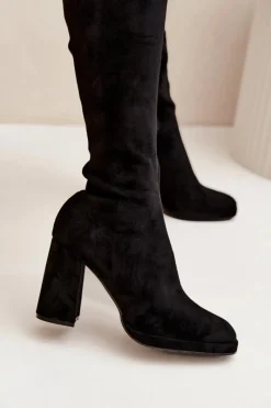 New Kozaki Damskie Z Przeszyciami Na Słupkowym Obcasie Czarne Brivana Damskie Kozaki Ocieplane|Kozaki Na Słupku