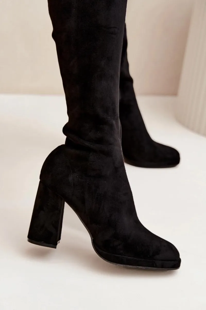 New Kozaki Damskie Z Przeszyciami Na Słupkowym Obcasie Czarne Brivana Damskie Kozaki Ocieplane|Kozaki Na Słupku