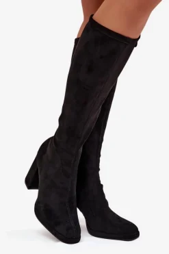 New Kozaki Damskie Z Przeszyciami Na Słupkowym Obcasie Czarne Brivana Damskie Kozaki Ocieplane|Kozaki Na Słupku