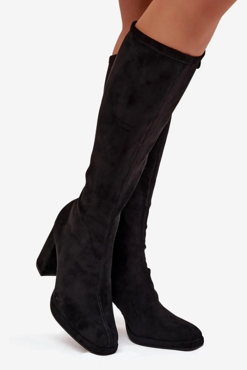 New Kozaki Damskie Z Przeszyciami Na Słupkowym Obcasie Czarne Brivana Damskie Kozaki Ocieplane|Kozaki Na Słupku