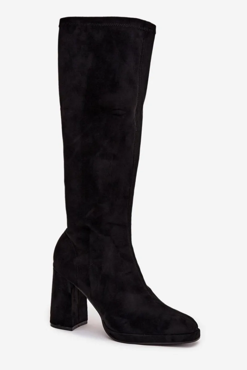 New Kozaki Damskie Z Przeszyciami Na Słupkowym Obcasie Czarne Brivana Damskie Kozaki Ocieplane|Kozaki Na Słupku