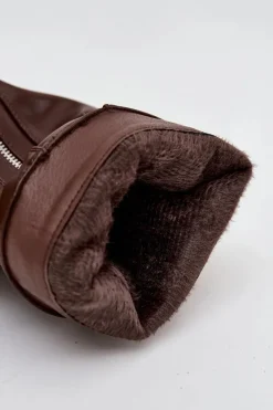 Outlet Kozaki Damskie Z Wywiniętą Cholewką Klamrą I Srebrnym Zamkiem Ocieplane Brązowe Bressa Damskie Kozaki Ocieplane|Kozaki Płaskie