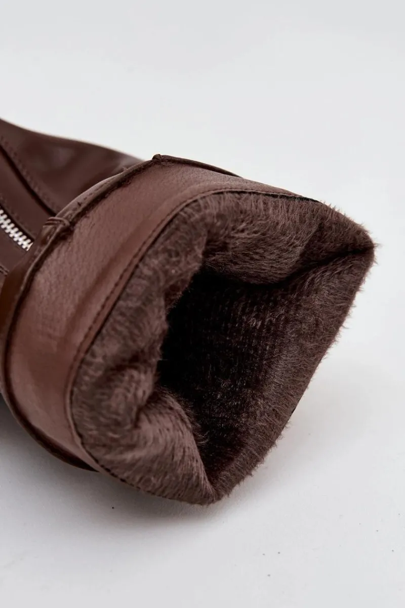 Outlet Kozaki Damskie Z Wywiniętą Cholewką Klamrą I Srebrnym Zamkiem Ocieplane Brązowe Bressa Damskie Kozaki Ocieplane|Kozaki Płaskie